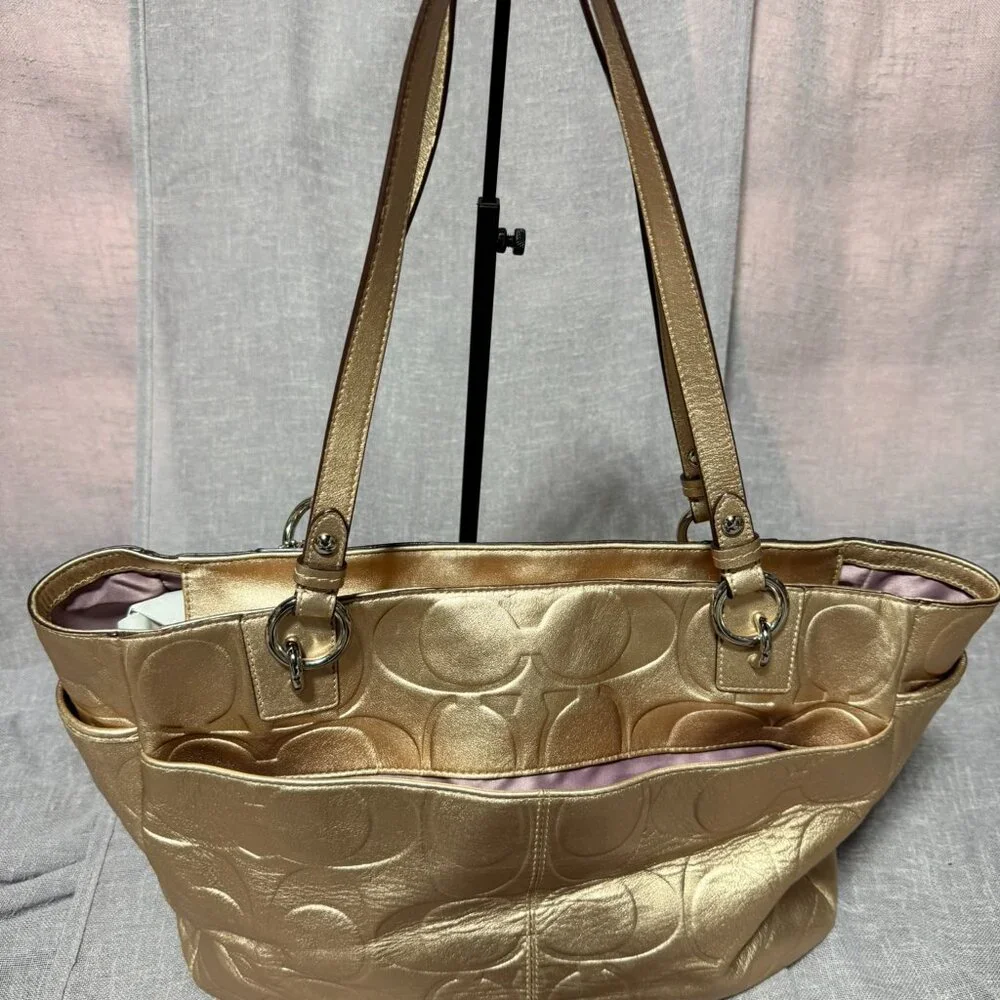Coach Gold Tote Bag with Silk Lavender Interior ✨💜